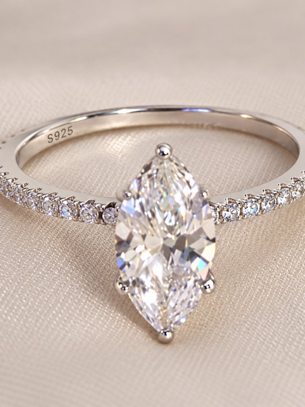 Marquise-Cut 5A Cubic Zirconia Engagement Ring 925 Sterling Silver Size 8